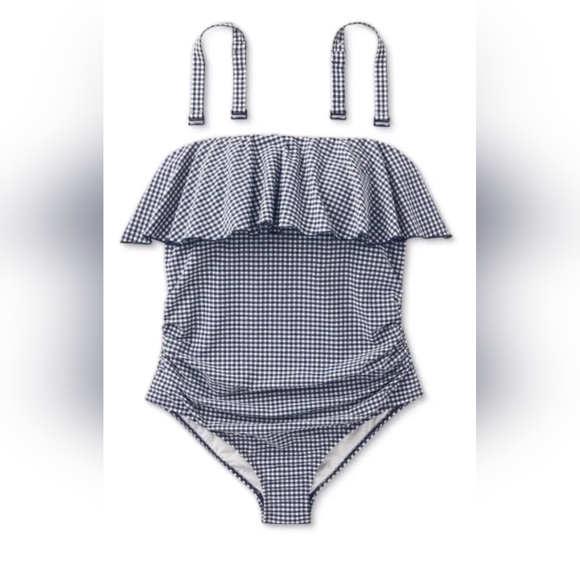 NWT Kona Sol Swimsuit Blue Gingham Ruffle One Piece Bathing Suit Size XL (16-18) - Picture 6 of 16